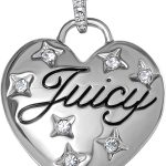 Juicy Couture Puffy Heart Necklace for Women 18"+2", Fashion Constellation Heart Necklace with Clear Stones and Logo-0