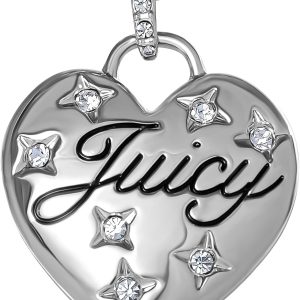 Juicy Couture Puffy Heart Necklace for Women 18"+2", Fashion Constellation Heart Necklace with Clear Stones and Logo-0