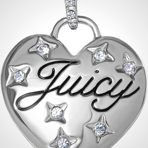 Juicy Couture Puffy Heart Necklace with Clear Stones, 18+2 Inch