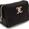 Juicy Couture Hot Pink Makeup Bag Cosmetics Organizer Travel Essentials Zip Top Wedge Velour Heart Crown makeup table