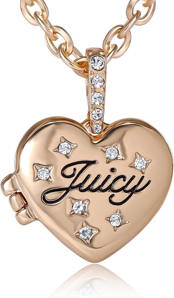 Juicy Couture Logo Heart Necklaces for Women 16-28"+2", Gold-Tone Heart Pendant Necklace, Juicy Gifts necklaces men