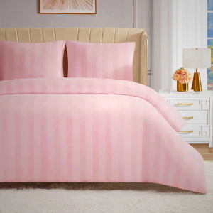 Juicy Couture Jenny Velour Striped Jacquard Queen/Full Size Duvet Cover Bedding Set Ensemble - Pink 3 Piece Set
