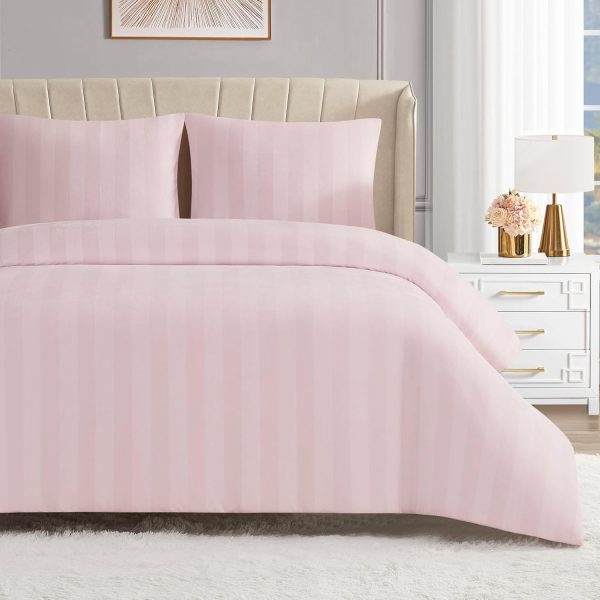 Juicy Couture Jenny Velour Striped Jacquard Queen/Full Size Duvet Cover Bedding Set Ensemble - Pink 3 Piece Set juicy