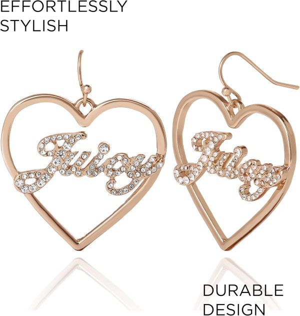 Juicy Couture Logo Heart Dangle or Hoop Earrings for Women, Gold-Tone Heart Earrings with Clear Stones, Juicy Gifts-4