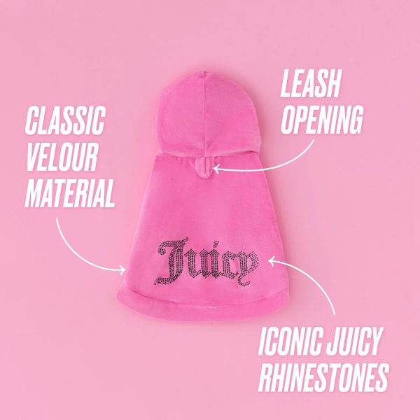Juicy Couture Bling Velour Pet Hoodie - Hot Pink - XS/S (2-7 lbs.) - Pet Hoodies for Small Dogs or Cats couture pop ups