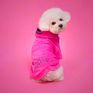 Juicy Couture Bling Velour Pet Hoodie - Hot Pink - XS/S (2-7 lbs.) - Pet Hoodies for Small Dogs or Cats
