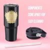Juicy Couture 30oz Flip Flow Stainless Steel Tumbler With Flip Straw and Carry Handle, Black 3D Gold Logo-4