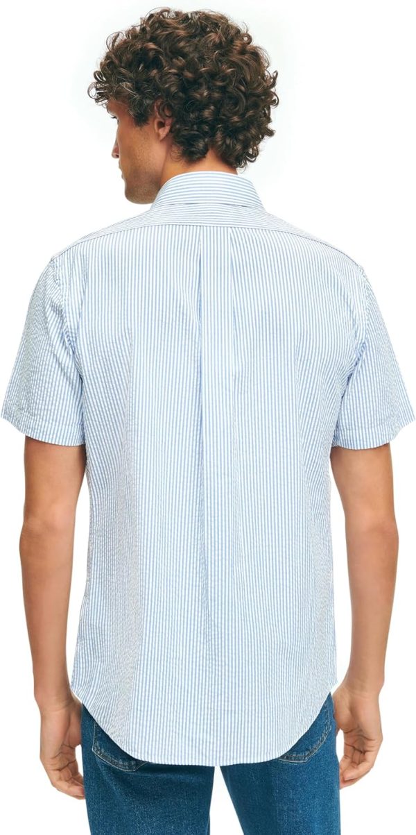Brooks Brothers Men's Short Sleeve Button Down Washed Cotton Seersucker Stripe Sport Shirt, Blue Stripe, Large-1