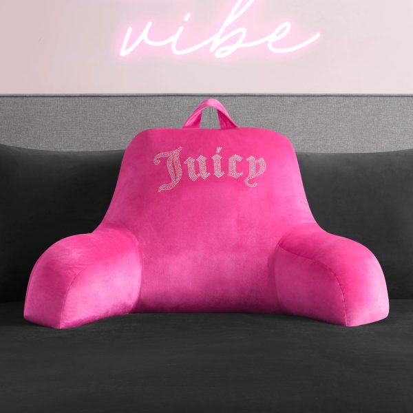 Juicy Couture Velour Backrest Pillow with Rhinestone Juicy Logo - 30"x17", Light Pink Supportive Bed Rest Pillow for Reading, Gaming, or Relaxing couture pronunciation