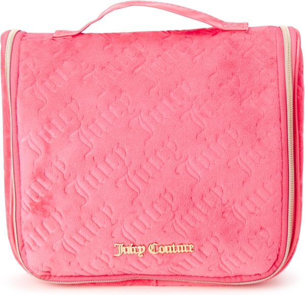 Juicy Couture Pink Makeup Bag Cosmetics Organizer Travel Essentials Hanging Hook Velour Logo juicy juice