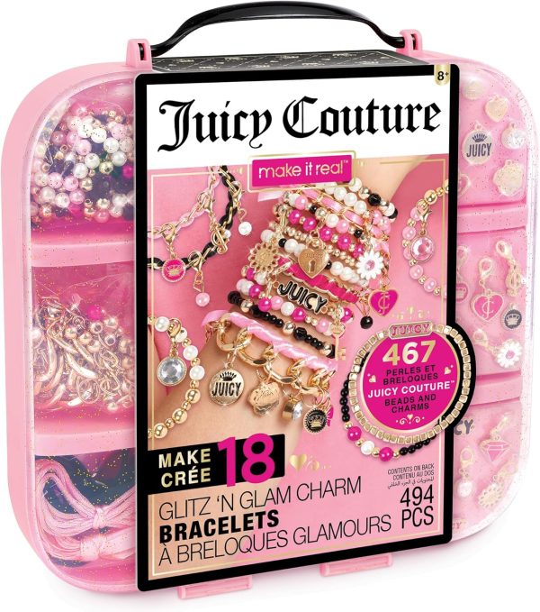 Make It Real Juicy Couture: Glitz ‘N Glam Charm Bracelets - 494pc DIY Kit, Design & Create 18 Cord & Ribbon Bracelets, Bead Jewelry, Storage Case, Girls & Kids 8+-0