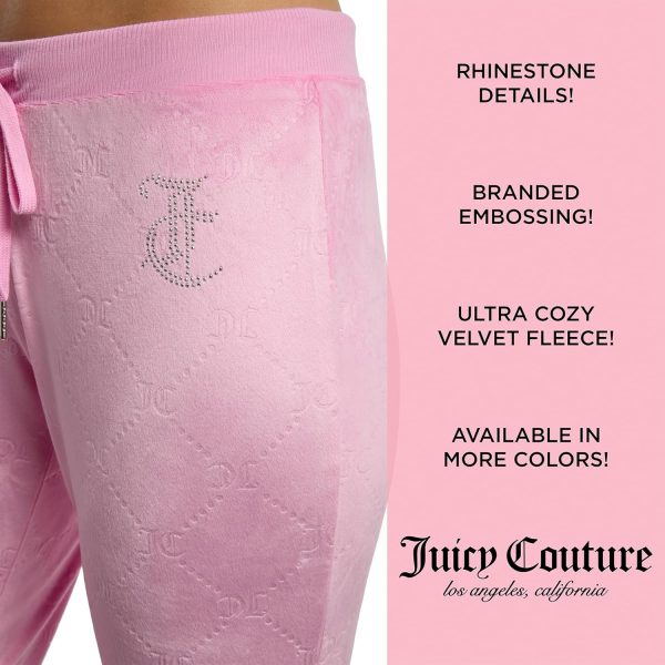 Juicy Couture Women's 2 Piece Velvet Fleece Long Sleeve Scoop Neck Fitted Top and Pants Lounge Sleepwear Set sora