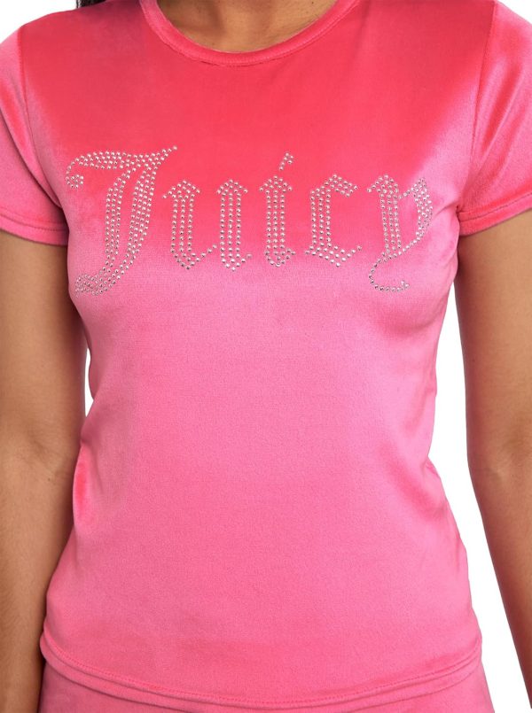 Juicy Couture Women's 2 Piece Velvet Fleece Short Sleeve Shirt and Pajama Shorts Lounge Sleepwear Set-3