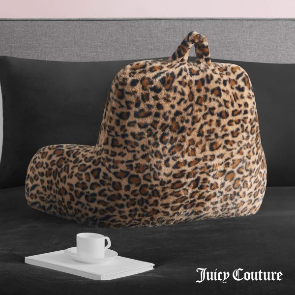 Juicy Couture Faux Fur Leopard Backrest Pillow - 30"x17" Supportive Bed Rest Pillow for Reading, Gaming, or Relaxing faux fur jacket