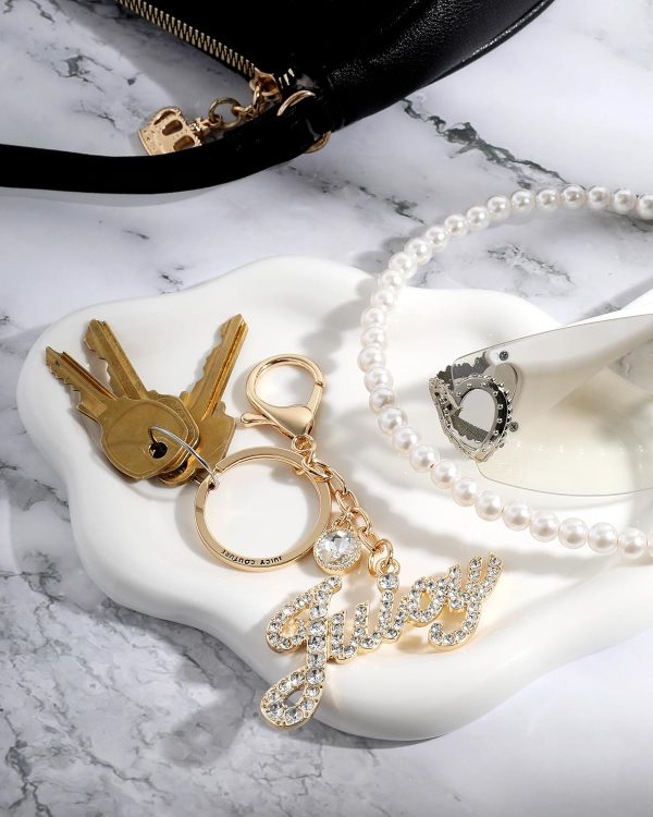 Juicy Couture Cute Key Chains for Women, Gold-Tone Logo Keychain with Clear Crystals, Juicy Gifts-1