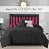 Juicy Couture Cabana Stripe Reversible Bedding Set - Queen/Full Size - Black and Hot Pink Stripe Print – 6 Piece Set – Includes 1 90" x 90" Comforter, 3 Decorative Pillows, 2 Shams couture by rojita