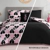 Juicy Couture Plush Reversible Queen Heart Logo 4-Piece King Comforter Set with Decorative Pillow, Pink reversible