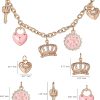 Juicy Couture Charm Necklace for Women, 16-18"+2" Gold-Tone Necklace Juicy Logo Charms with Pink Enamel and Clear Crystals-3