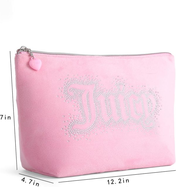 Juicy Couture Red Makeup Bag Cosmetics Organizer Travel Essentials Top Zip Pouch Rhinestone Velour juicy seafood and bar