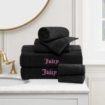 Juicy Couture Alyssa Luxurious 6 Piece Bath Towel Set - (2) Bath Towels, (2) Hand Towels, and (2) Washcloths - Black Premium Bathroom Towel Set 6v