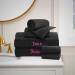 Juicy Couture Alyssa Luxurious 6 Piece Bath Towel Set - (2) Bath Towels, (2) Hand Towels, and (2) Washcloths - Black Premium Bathroom Towel Set