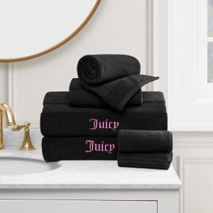 Juicy Couture Alyssa Luxurious 6 Piece Bath Towel Set - (2) Bath Towels, (2) Hand Towels, and (2) Washcloths - Black Premium Bathroom Towel Set alyssa