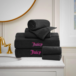 Juicy Couture Alyssa Luxurious 6 Piece Bath Towel Set - (2) Bath Towels, (2) Hand Towels, and (2) Washcloths - Black Premium Bathroom Towel Set