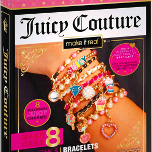 Make It Real - Juicy Couture Pink and Precious Bracelets - DIY Charm Bracelet Making Kit - Friendship Bracelet Kit with Charms, Beads & Cords - Arts & Crafts Bead Kit for Girls - Makes 8 Bracelets