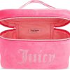 Juicy Couture Pink Silver Makeup Bag Cosmetics Organizer Travel Essentials Train Case Velour Rhinestones silver price today