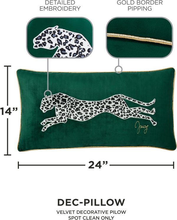 Juicy Couture – Decorative Accent Pillow | Soft Velvet Leopard | Premium Reversible Throw Pillow | Living Room and Bedroom Décor | Measures 14" x 24"| Cheetah on Emerald Green decorative painting