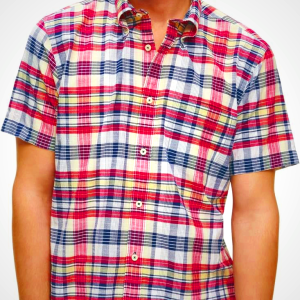 Brooks Brothers Men's Short Sleeve Button Down Cotton Madras Plaid Sport Shirt, Madras, X-Large White