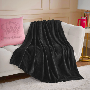 Juicy Couture Solid Plush 50"X70" Throw Blanket, Black - Soft, Cozy, and Designed for Effortless Glam