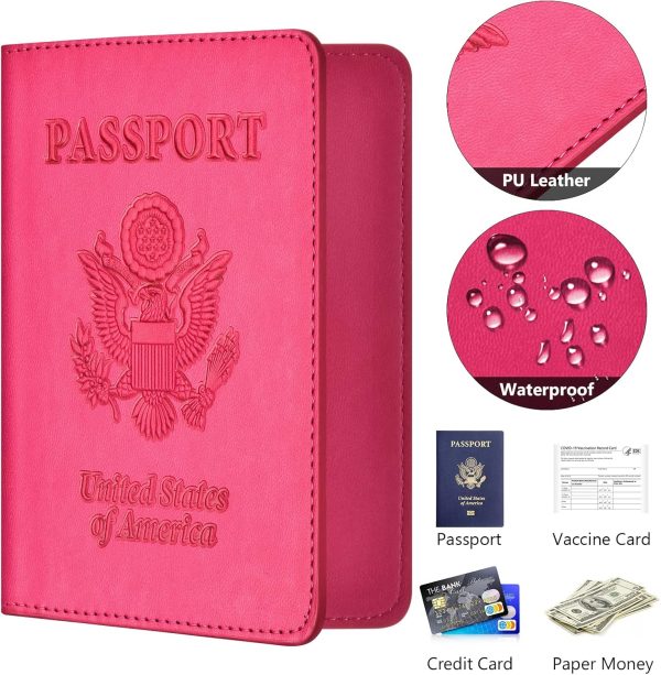 Passport and Vaccine Card Holder Combo, with Slot, Wallet, Cover, Case, for Women Men(AD-Rose Red) holder norm