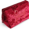 Juicy Couture Red Makeup Bag Cosmetics Organizer Travel Essentials Zip Top Wedge Crushed Velvet Sequin Logo redfin