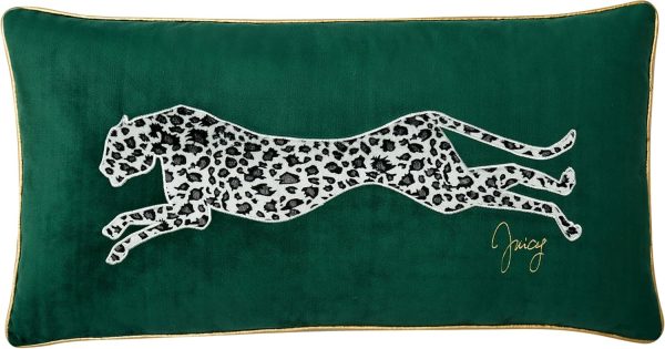 Juicy Couture – Decorative Accent Pillow | Soft Velvet Leopard | Premium Reversible Throw Pillow | Living Room and Bedroom Décor | Measures 14" x 24"| Cheetah on Emerald Green-3