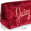 Juicy Couture Red Makeup Bag Cosmetics Organizer Travel Essentials Zip Top Wedge Crushed Velvet Sequin Logo-4