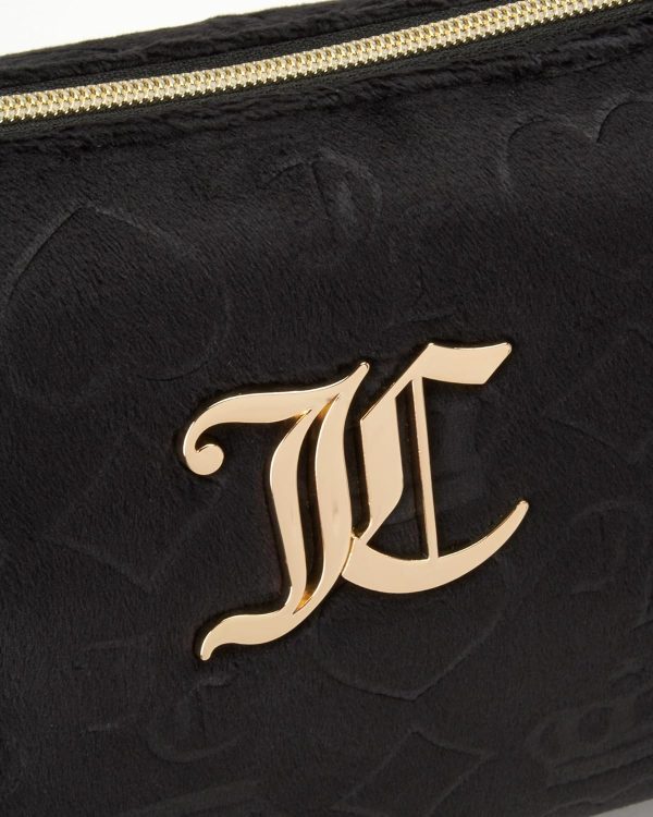 Juicy Couture Hot Pink Makeup Bag Cosmetics Organizer Travel Essentials Zip Top Wedge Velour Heart Crown juicy beauty