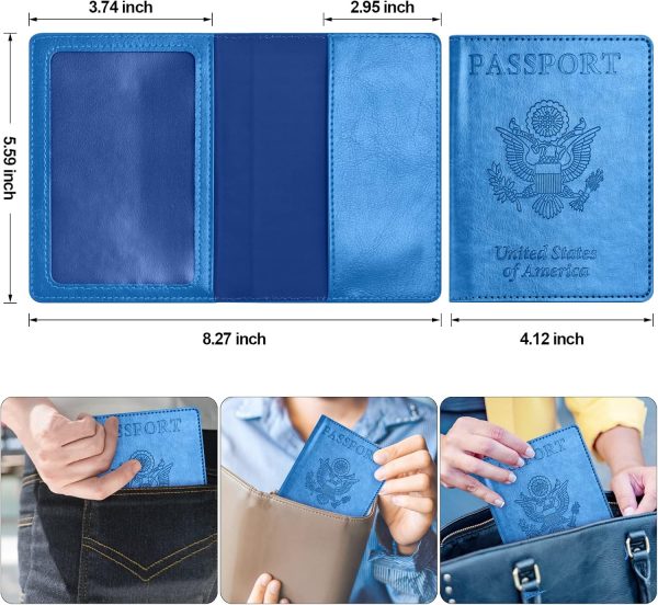 Eoehro Unisex-Adult Passport and Vaccine Card Holder Combo, Sky Blue, Faux Leather, RFID Protected unisex-adult passport and