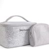 Juicy Couture Silver Makeup Bag Cosmetics Organizer Travel Essentials Train Case Coin Purse Glitter Rhinestone Velour juicy crab