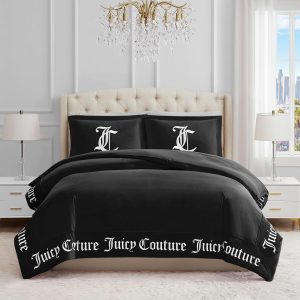 Juicy Couture - Comforter Set - Gothic Design Bedding - Full/Queen - 3 Piece Set Includes (1) 90" x 92" Comforter and (2) 20" x 26" Shams - Wrinkle Resistant - Premium Bedroom Decor - Black-0