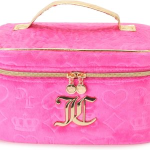 Juicy Couture Hot Pink Makeup Bag Cosmetics Organizer Travel Essentials Train Case Velour Heart Crown velour medical
