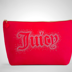 Juicy Couture Red Makeup Bag Cosmetics Organizer Travel Essentials Top Zip Pouch Rhinestone Velour