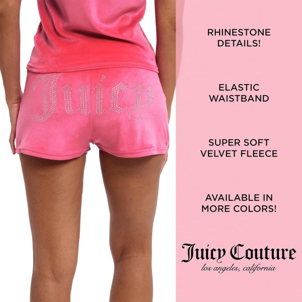 Juicy Couture Women's 2 Piece Velvet Fleece Short Sleeve Shirt and Pajama Shorts Lounge Sleepwear Set-2