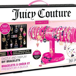 Make It Real: Juicy Couture - Dazzle & Display DIY Bracelets - 261pc Kit, Pink Jewelry Stand, Create 13 Chic Charm Bracelets, Tweens-Girls-Kids 8+ juicy couture