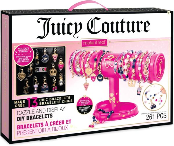 Make It Real: Juicy Couture - Dazzle & Display DIY Bracelets - 261pc Kit, Pink Jewelry Stand, Create 13 Chic Charm Bracelets, Tweens-Girls-Kids 8+ bracelet size