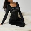 Juicy Couture Women's 2 Piece Velvet Fleece Long Sleeve Scoop Neck Fitted Top and Pants Lounge Sleepwear Set-4