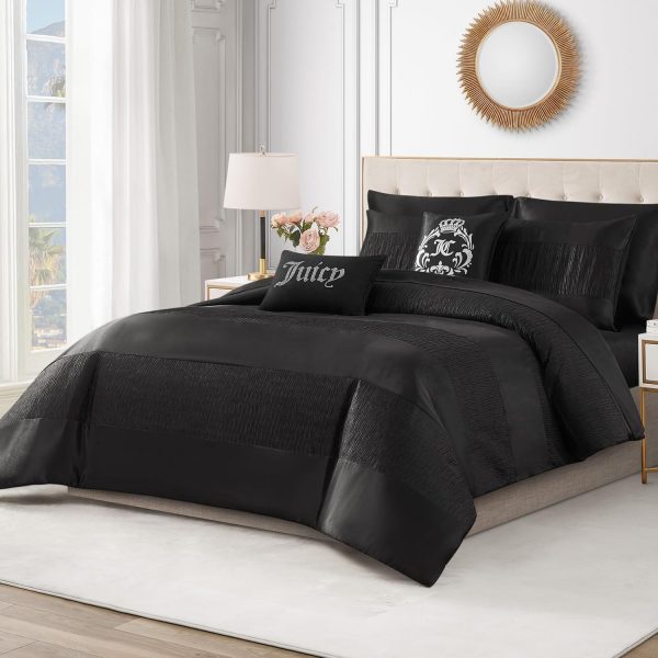 Juicy Couture Glam Night Black Stripe King Size Comforter Bedding Set Ensemble - 5 Piece Set-4