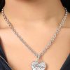 Juicy Couture Puffy Heart Necklace for Women 18"+2", Fashion Constellation Heart Necklace with Clear Stones and Logo-2