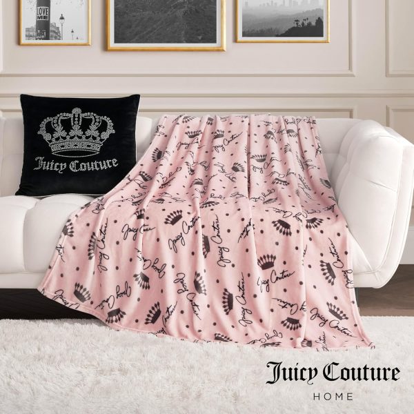 Juicy Couture - Throw Blanket | Crown Royal | Plush and Cozy | Decorative Blankets for Sofas, Chairs and Beds| Luxurious and Soft | Chic Home Decor | Measures 50" x 70" | Blush/Grey-3