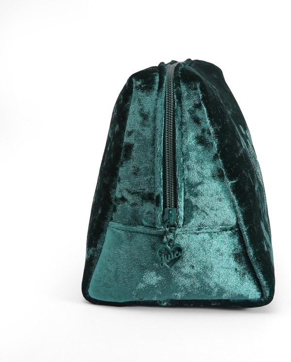 Juicy Couture Green Makeup Bag Cosmetics Organizer Travel Essentials Zip Top Wedge Crushed Velvet Sequin Logo couture meaning